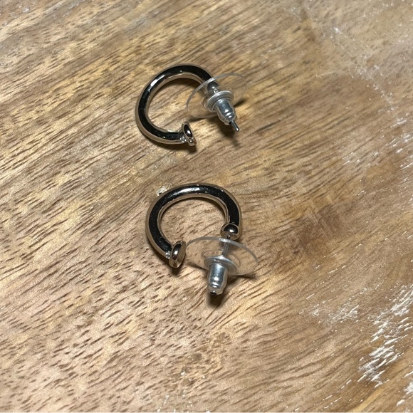 Silver Tone Half Hoop Earrings - Picture 6 of 8